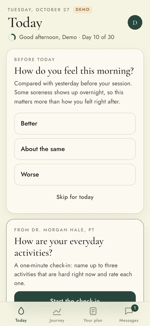The Today screen in the Magnolia Outpatient Wellness app